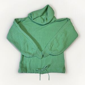 Vintage Skiva Green Knit Cowl Neck Sweater Women’s Drawstring Hem Retro 80s